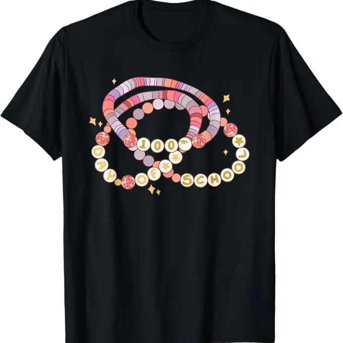 100 Day of School Shirt, Little Girl 100 Days Of School Friendship Bracelet Funny T-Shirt