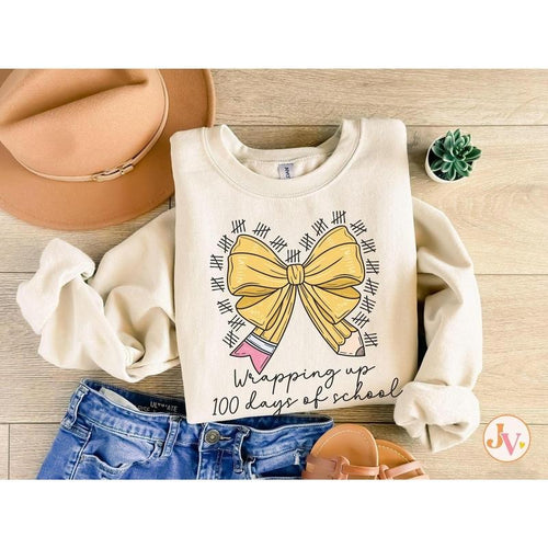 100 Days Of School Sweatshirt, Coquette 100th Day of School Teacher Shirt With Bow, One Hundredth Day Schooling Shirt,...
