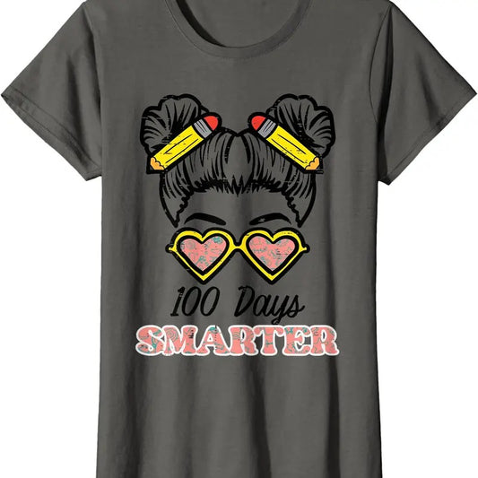 100 Days Smarter Bun 100th Day School Teacher Girls Kids T-Shirt