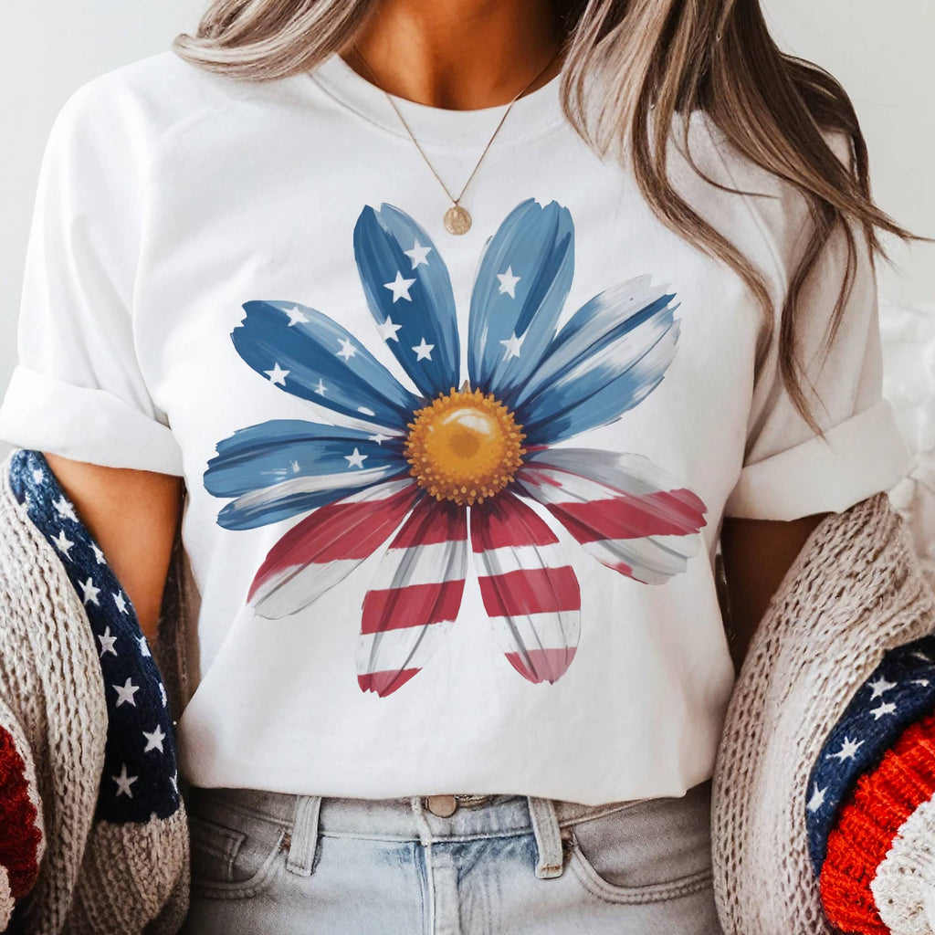 USA Daisy American Flag Patriotic Flower Market Graphic Tee