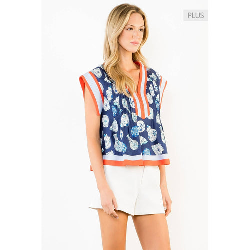 /Size Xl/ Short Sleeve V-Neck Vase Top