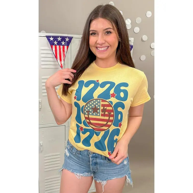 1776 Smiley Patriotic Graphic T-Shirt Hoodie, Sweatshirt | DripVista.com