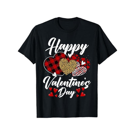 180G Cotton One-Sided Printed T-Shirt- Valentine'S Day Leopard Print Check Heart Print T-Shirt, Casual Crew Neck, Slightly Elastic, Regular Version, Knitted Fabric, Suitable for Adults made in usa