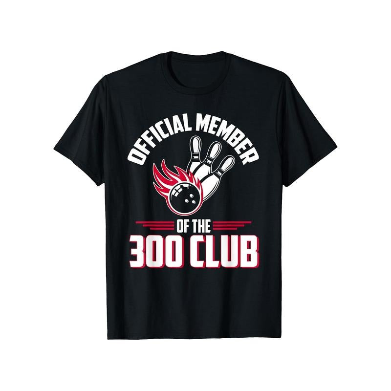 180G Pure Cotton Single-Sided Printed Round Collar Short-Sleeved T-Shirt Bowling 300 Shirt 300 Club Member Fun Bowling...