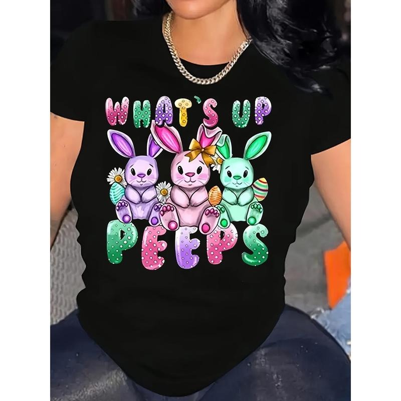 180g Printed Round Neck Women, Women'WB shield T-Shirt Graphic Easter Bunny Printed Casual Short Sleeve Tops Summer Loose...