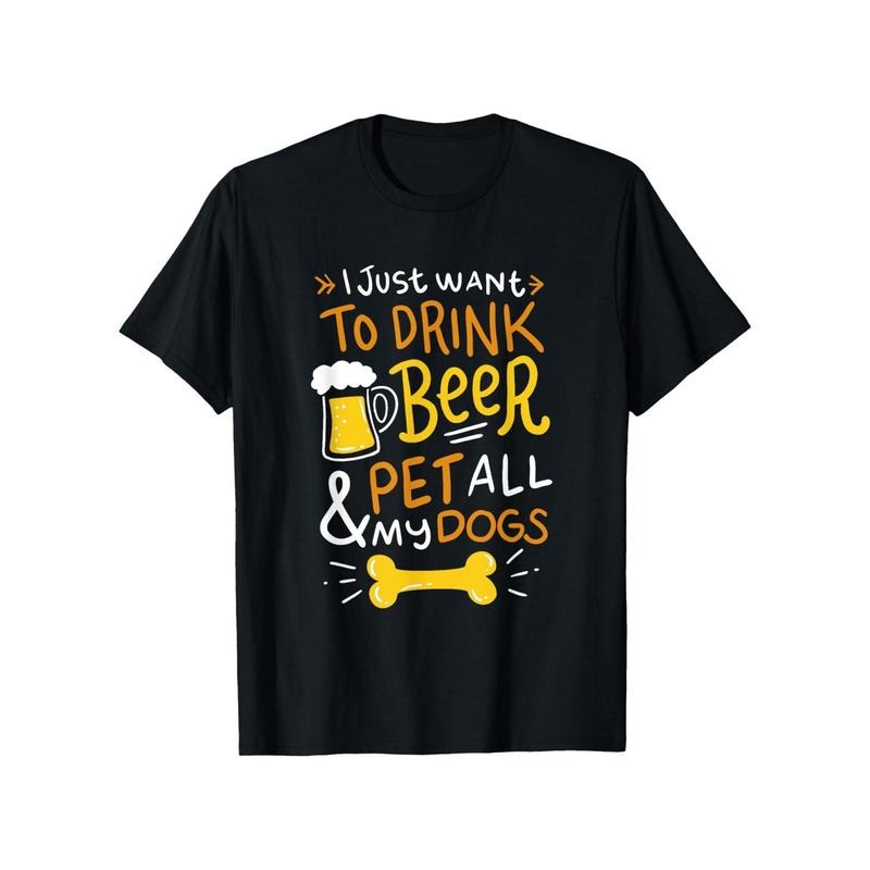 180g Pure Cotton Single-Sided Printed Round Neck T-Shirt Funny Drink Beer Gunpla brand Pet Dog Animal Loving Quote Men...