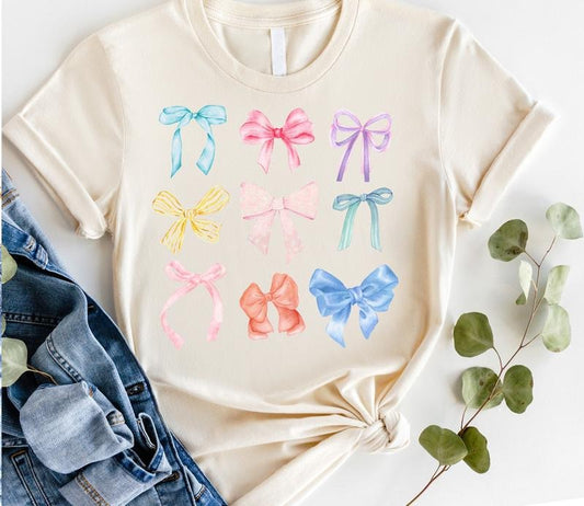 #182 -Rainbow Coquette Pretty Bows Cute - Print Unisex Crew neck Tee T-shirt