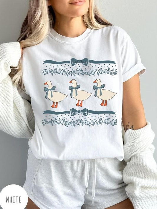 1980s Blue Ribbon Goose With Hearts Ugly Shirt, Vintage Original Shirt Bows and Adorable Doodle Hearts Animal Lover Shirt, Duck Shirt
