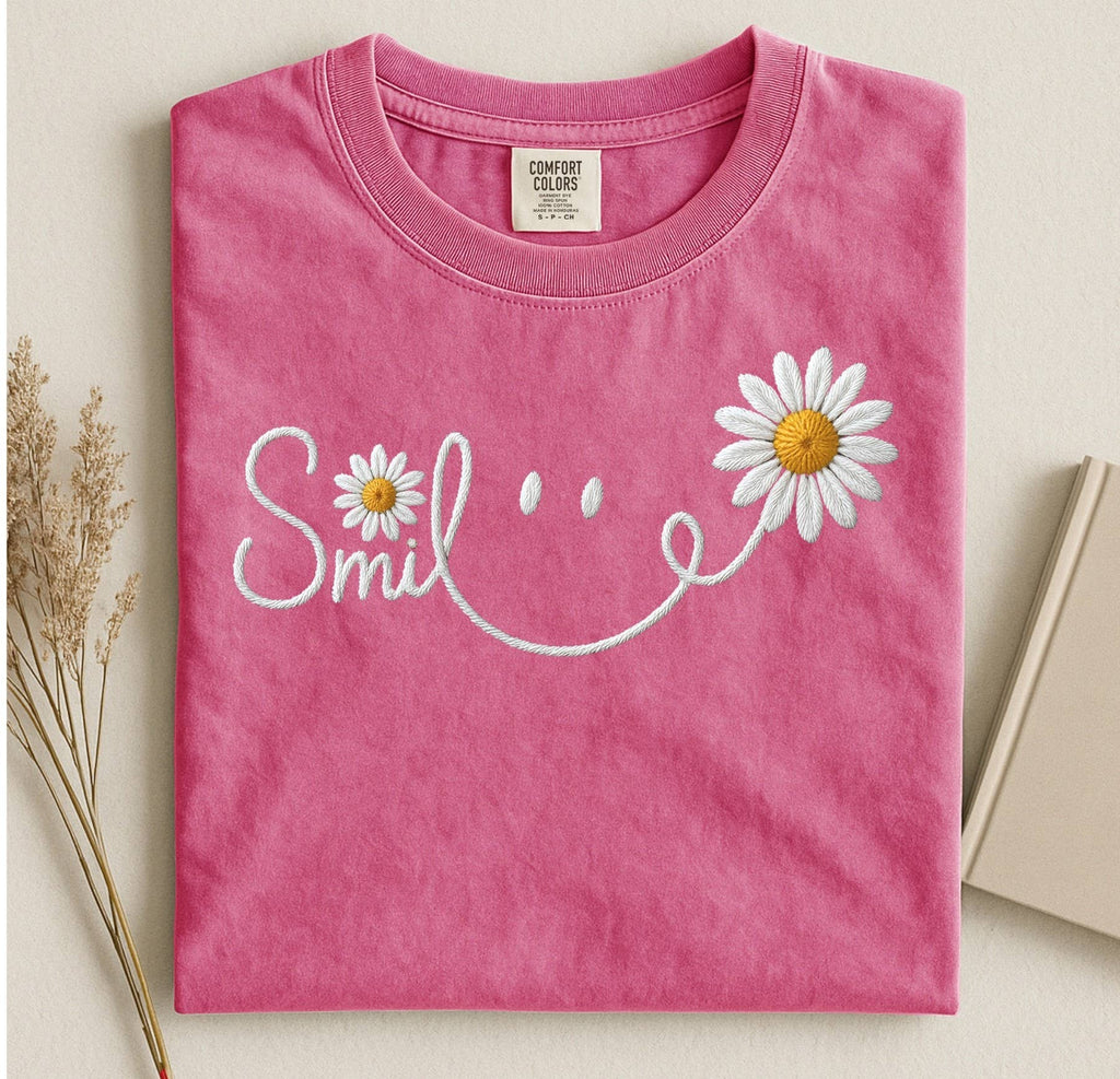 Smile Faux Embroidery Comfort Colors T-Shirt