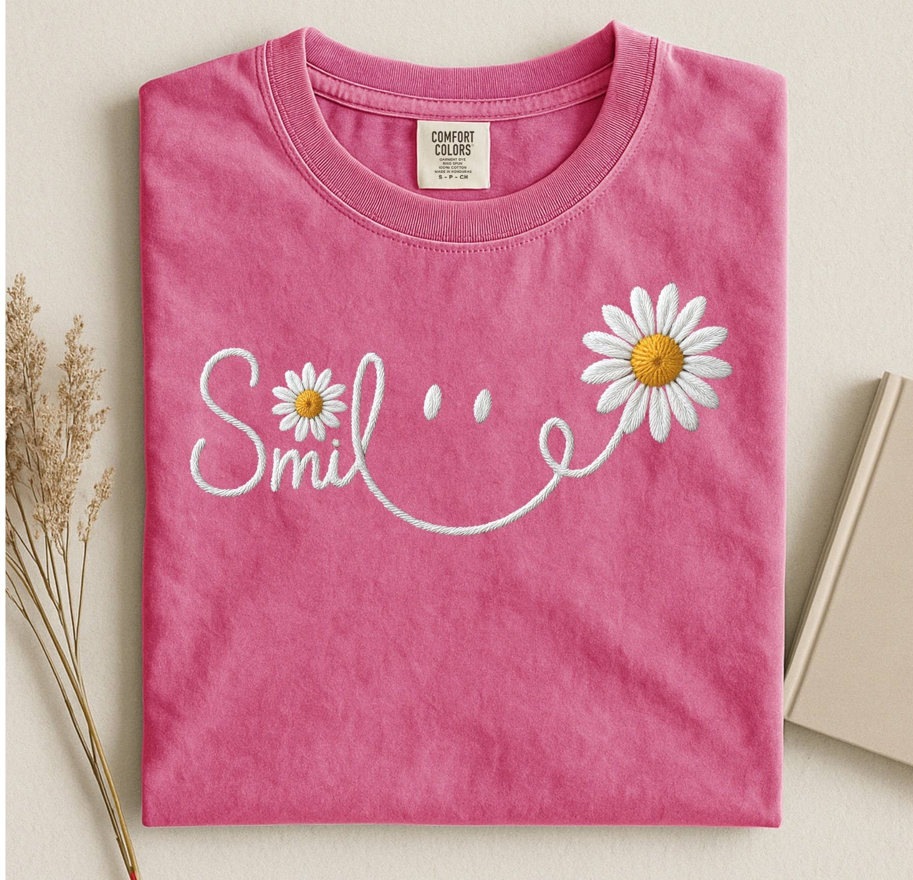 Smile Faux Embroidery Comfort Colors T-Shirt