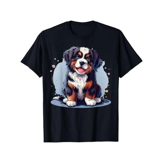 1pc Bernese Mountain Dog Puppy Graphic T-Shirt for Men, 100% Cotton Crew Neck Tee, Casual All-Season Knit Fabric made in usa