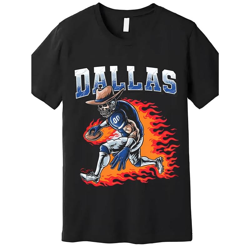 1pc Dallas Spiky hair fighters Print T-Shirt, 100% Cotton, Men'WB shield Short Sleeve Crew Neck Tee, Casual Street Style,...