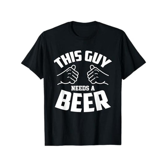 1pc Funny "This Guy Needs a Beer" Cotton T-Shirt for Men - Casual Crew Neck, Loose Fit, All-Season Knit Fabric with Slight Stretch, Perfect for Alcohol Lovers, Ideal for Christmas, Valentine'S Day, and Black Friday Gifts made in usa