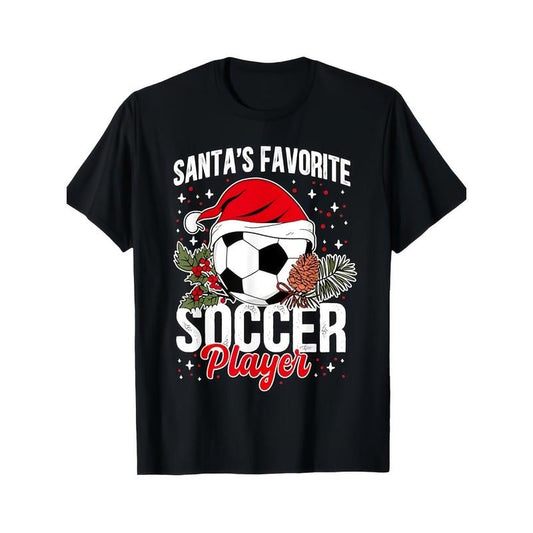 1pc Funny Santa's Favorite Soccer Player Christmas Soccer T-Shirt 200g, T-Shirt, Pure Cotton, Heat Transfer Printed T-SHIRT made in usa