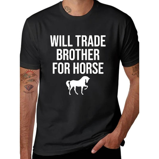 [1pc Horse Print Men'S Cotton T-shirt] Men'S Cotton T-Shirt with Horse Print, Boho Style, Regular Fit, Short Sleeve, Crew Neck, Slight Stretch, Knit Fabric, 100% Cotton Lining, for Casual & Outdoor Wear, All-Season made in usa