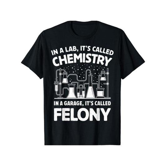 1pc Men'S Casual Cotton T-Shirt with Chemistry & Felony Quote, Geometric Lab Graphic, Round Neck, Stretch Fabric, Unisex All-Season Top for Golf, Running, Training - 180gsm Made in USA