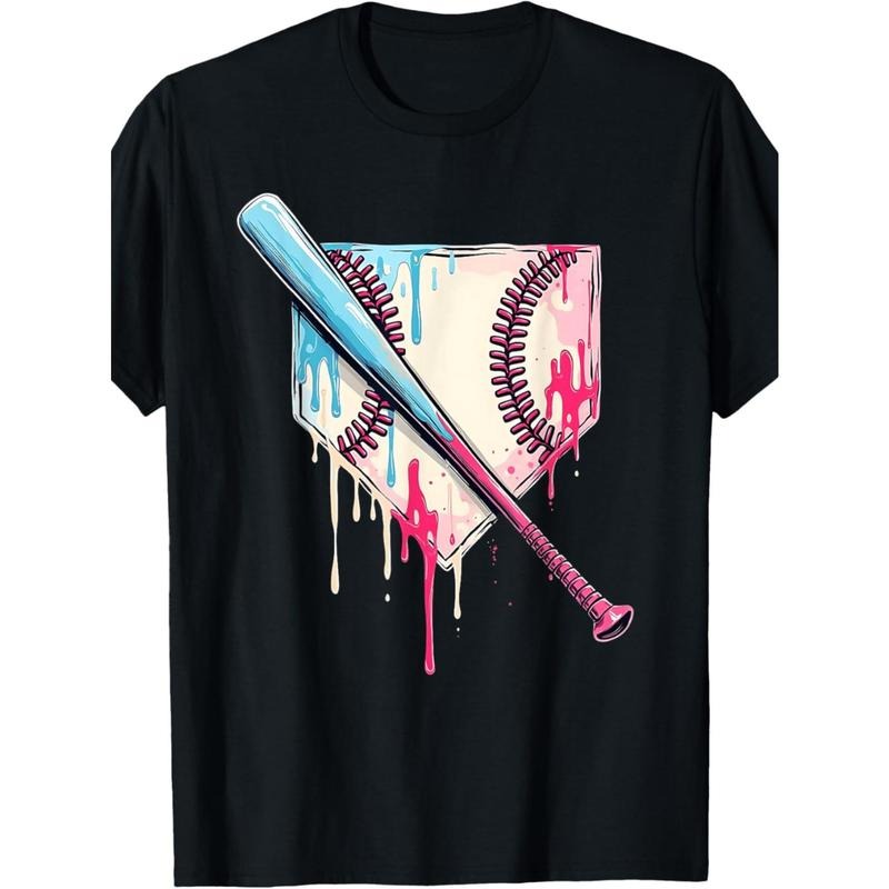 1pc Men'S Cotton T-Shirt with Dripping Baseball Bat Print, Casual Street Style, Round Neck, Short Sleeve, Summer Top for...