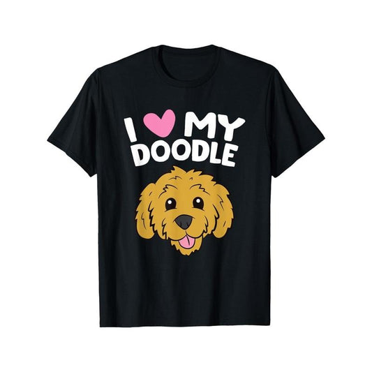 1pc Men'S Cotton T-Shirt with Goldendoodle Print, "I Love My Doodle" Casual Crew Neck, All-Season Loose Fit with Slight Stretch, Knit Fabric - Perfect for Pet Lovers  made in usa