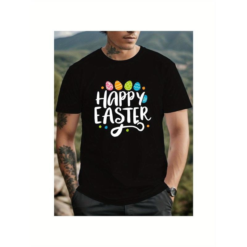 1pc Men'S Happy Easter Vintage-Inspired Cotton T-Shirt, 100% Cotton Fabric, Crew Neck, Short Sleeve, Regular Fit, Weekend...