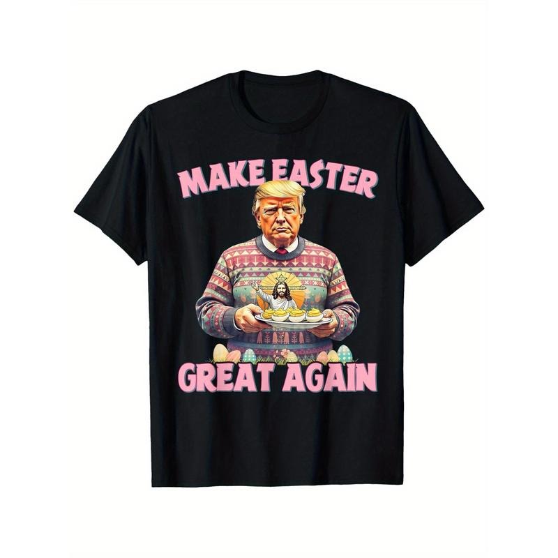 1pc Men'WB shield Funny Trump Bunny Easter T-Shirt