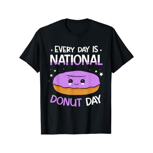1pc National Donut Day Cotton T-Shirt, Crew Neck, Casual Style, High Stretch Knit Fabric, All-Season Comfort, Regular Fit Printed Tee for Donut Lovers made in usa