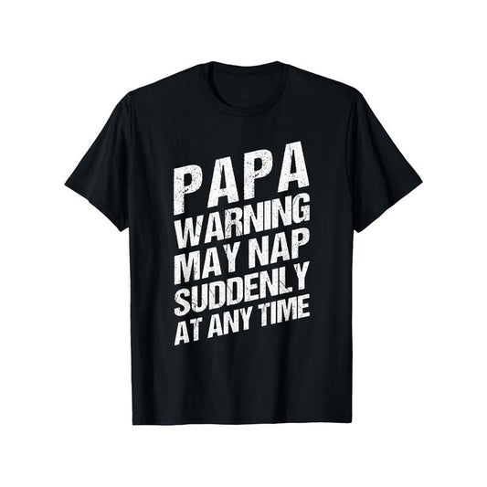 1pc Papa Warning May Nap Suddenly At Any Time - 100% Cotton Knit T-Shirt, Mature Style, Regular Fit, Round Neck, Printed Graphic Tee for Men, All Seasons, 220g - Ideal Father'S Day Gift, Black, S-XXXL made in usa