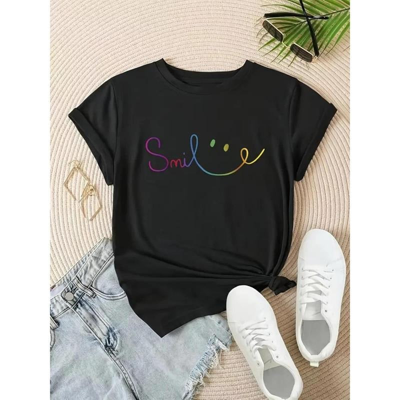 1pc Women'WB shield Casual "Smile" Graphic Lightsaber brand-Shirt