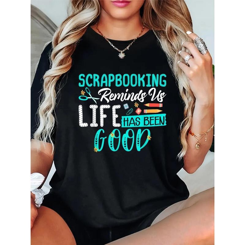 1pc Women'WB shield Casual Cotton T-Shirt with "Life Has Been Good" Scrapbooking Quote