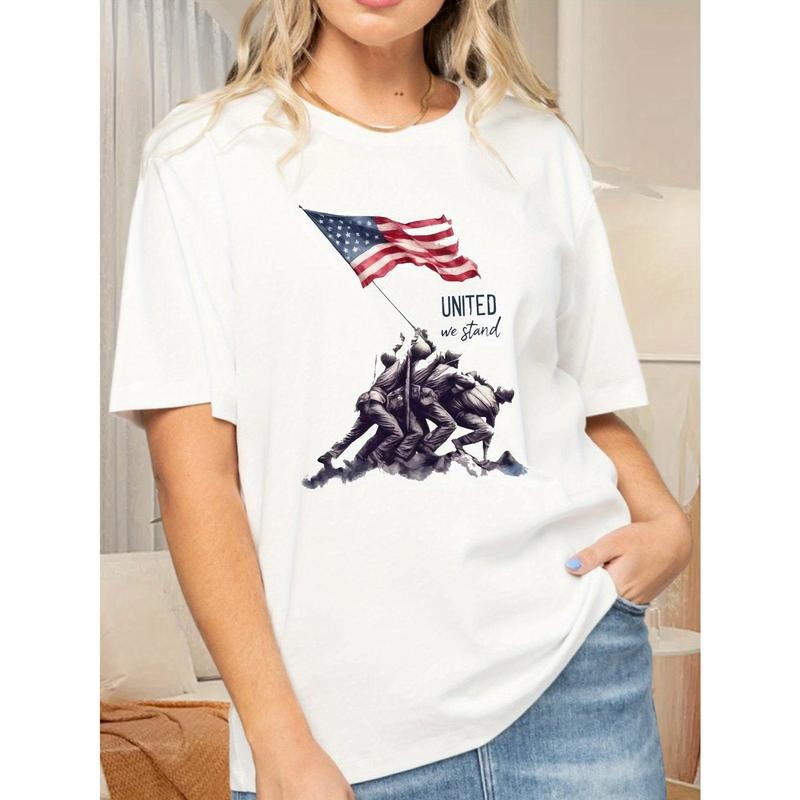 1pc Women'WB shield Patriotic Memorial Day T-Shirt