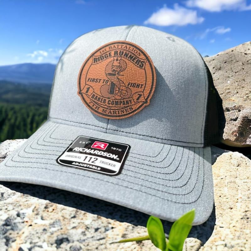 1st Battalion 7th Marines Baker Company Infantry Leather Hat Patch Richardson Hat Mesh Back Snap Back | Salty Vet |...