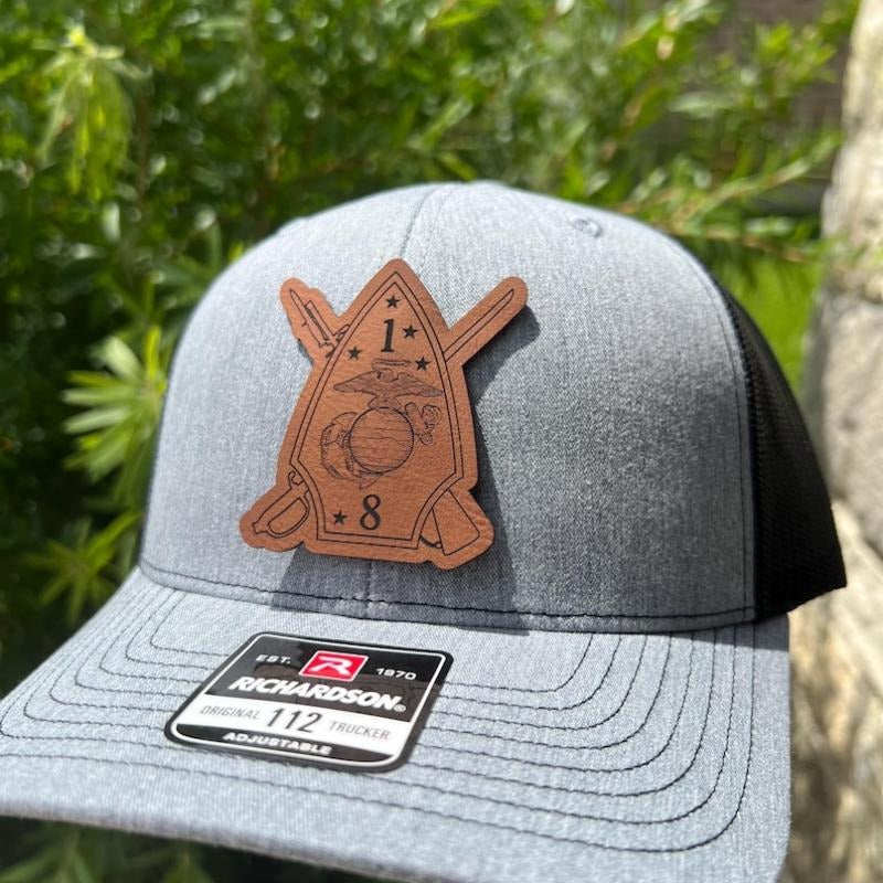 1st Battalion 8th Marines Leather Hat Patch Richardson Hat Mesh Back Snap Back | Salty Vet | T-Shirts, Hoodie, Sweatshirt