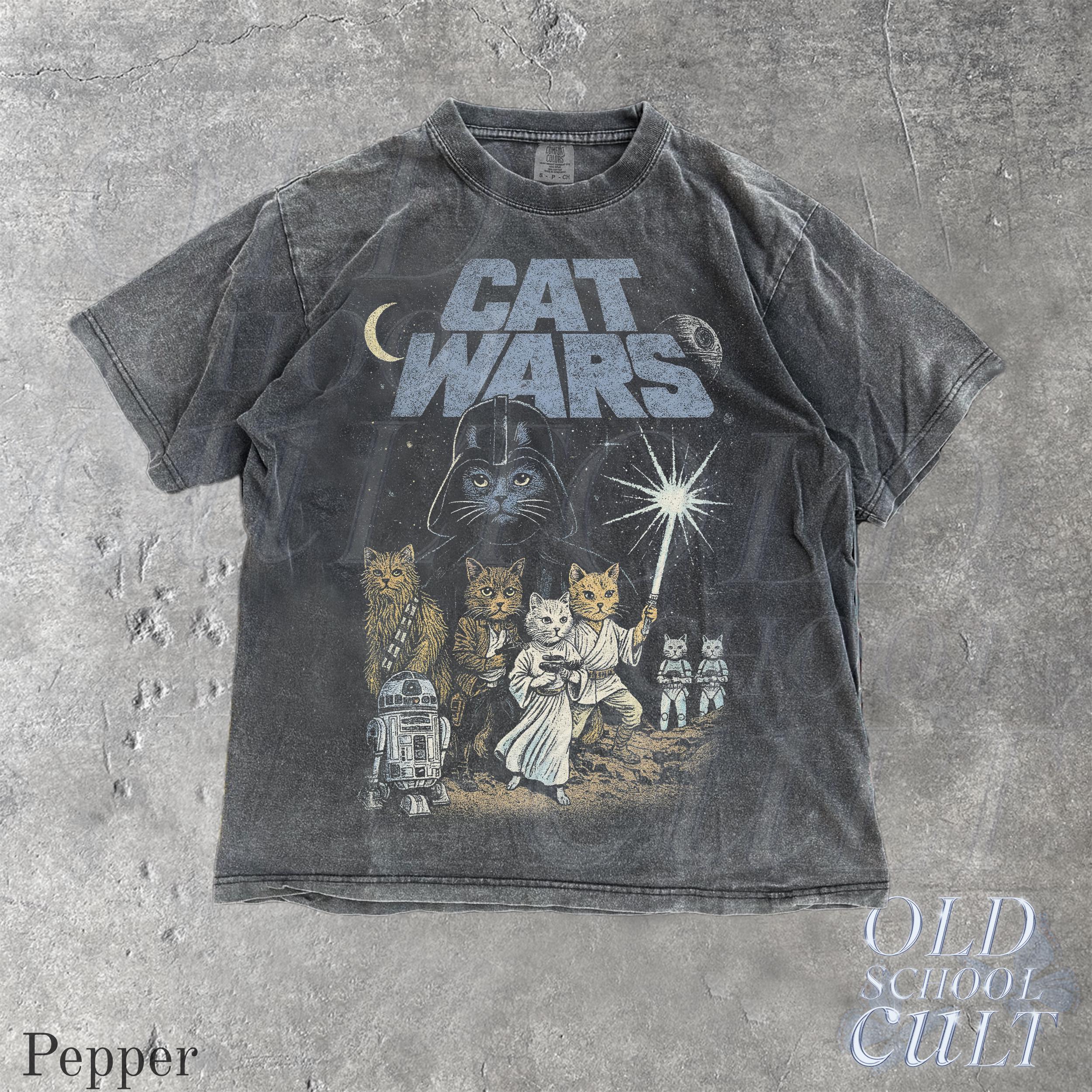 Cat Wars Vintage 90s Retro Space Cat Comfort Colors Tee Cat Warrior Cat Lovers Sci-Fi Nerdy Cat Tee (3)