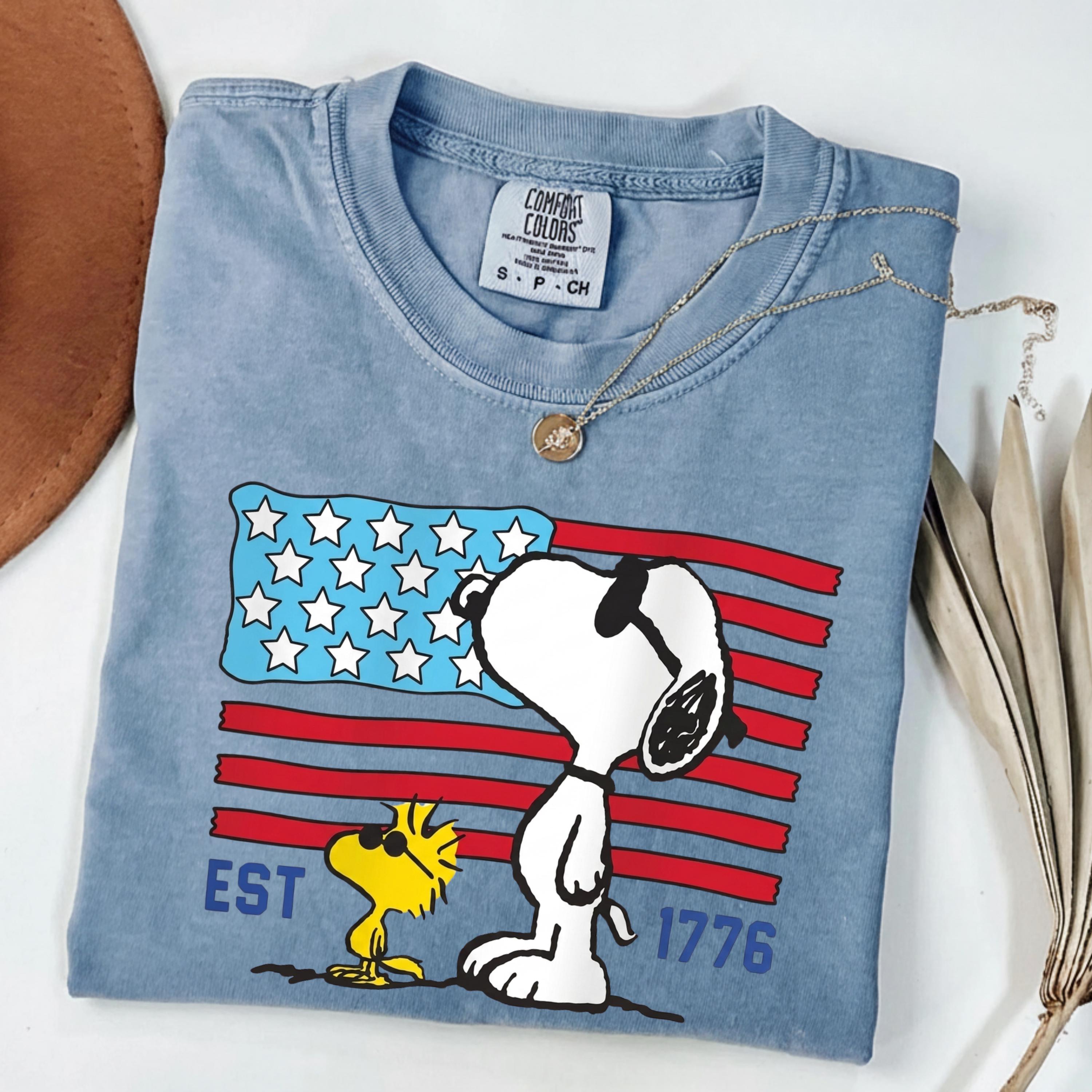 Comfort Colors America 250th Anniversary Patriotic Snoopy Tee 4th July Usa Flag Tee (3)