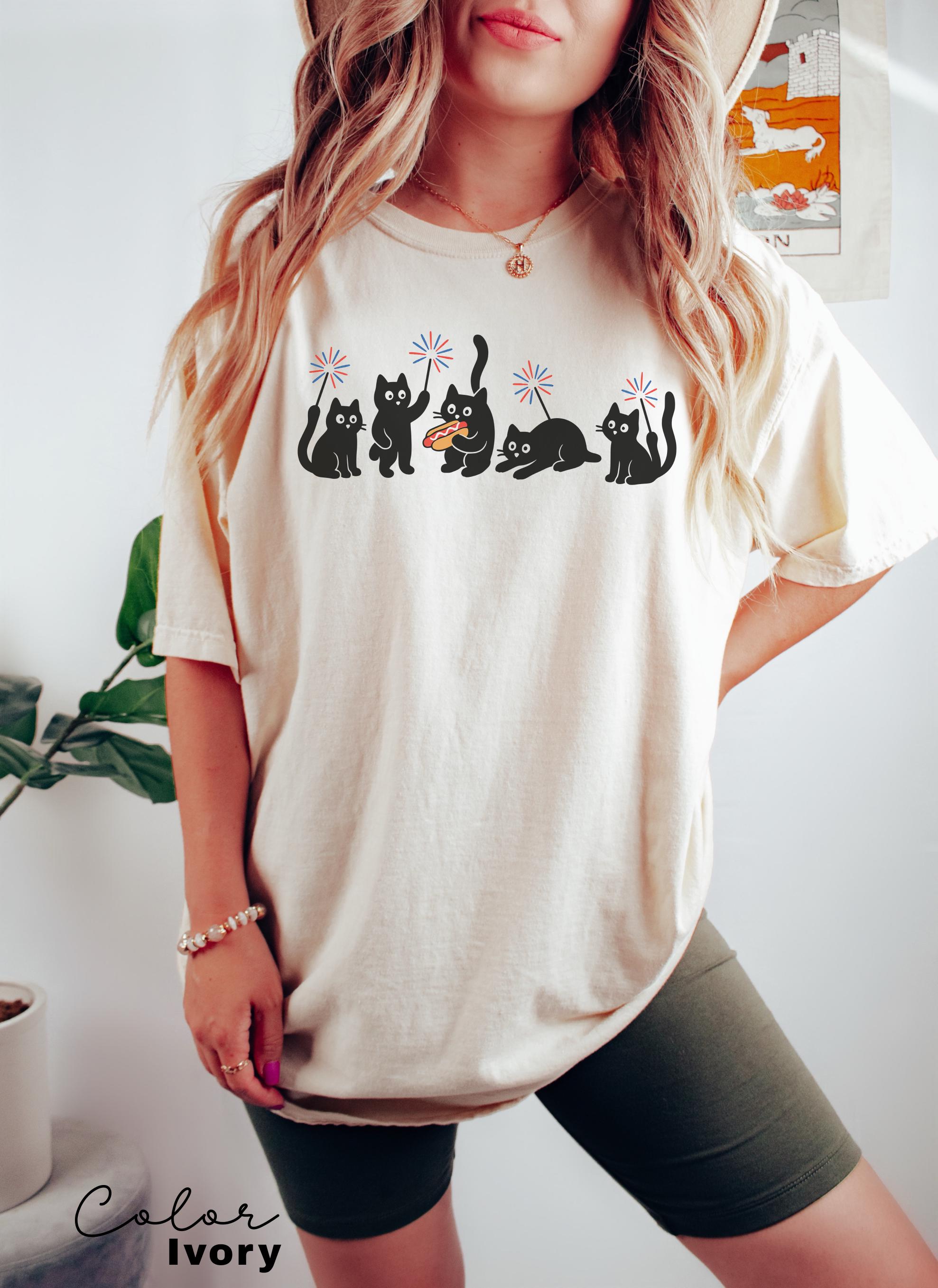 4th July Ca Cats Comfort Colors Cat Lovers Cat Mom Usa Patriotic Tee Black Cat Tee Kitten (3)