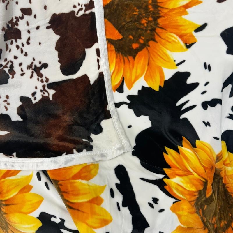 2-Ply Reversible Sunflower and Cow Oversized Blanket