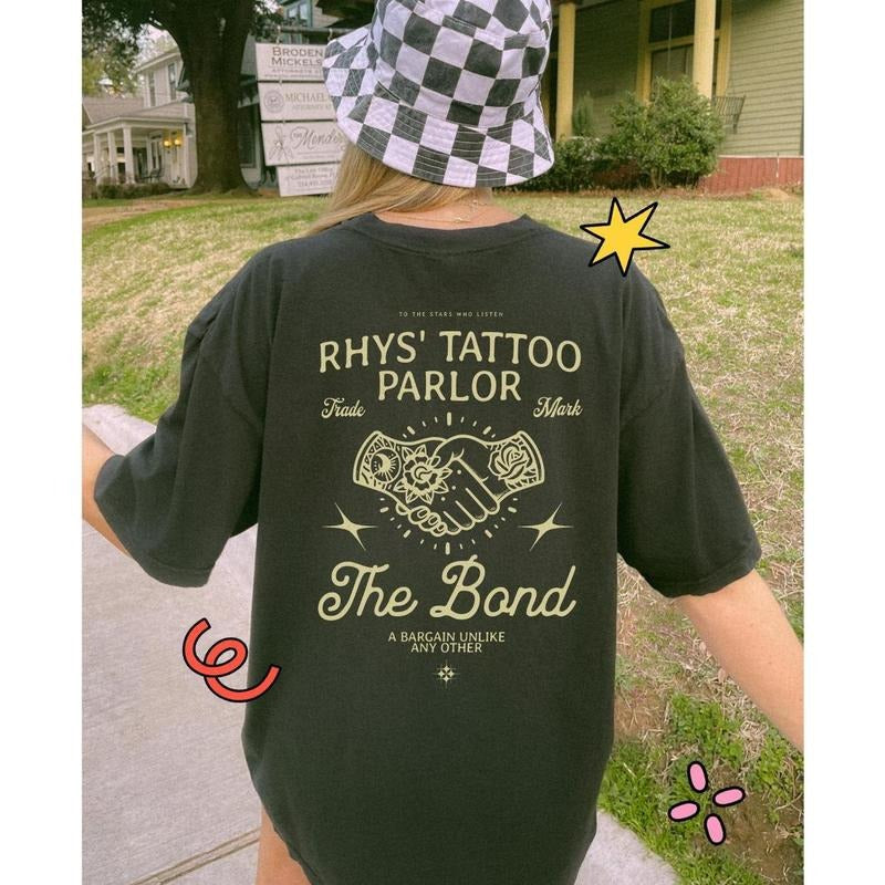 2 Side, Rhys Tattoo Parlor Shirt - To The Stars Who Listen Tee for Book Lovers, Subtle Bookish Reading T-Shirt with Back...