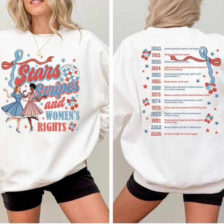 2 Sided 4th of July Feminist Stars Stripes And Women's Rights Shirt, Retro Fourth Of July Shirt, Funny Feminist Graphic Tee, Girl Power USA Shirt Casual Cotton Fabric Fashion