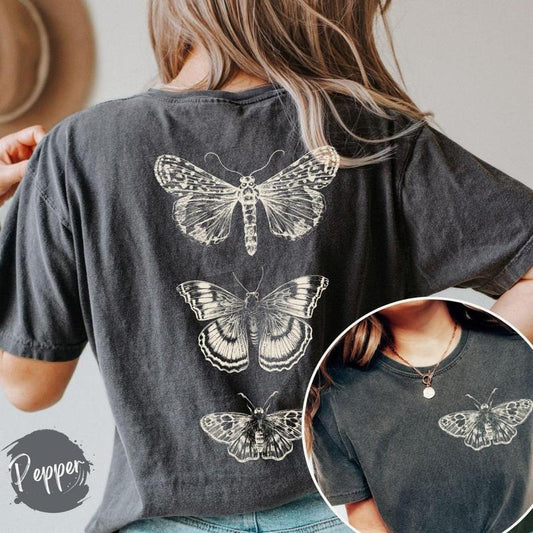 2 Sided, Moth shirt 100 percent cotton t-shirt cottagecore tshirt goblincore clothes design on back dark academia boho butterfly