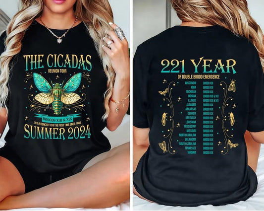 2 Sides Cicada Concert Tour 2024 Shirt, Year of the Cicadas, States Of Cicada Double Brood XIII & XIX