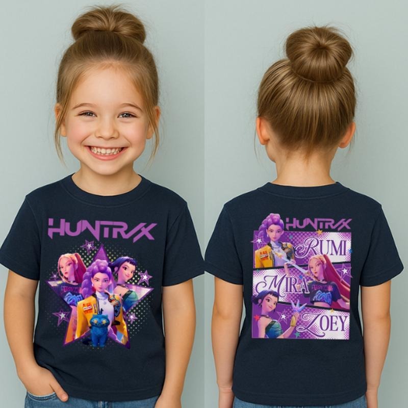 2 Sides Kpop Huntrix Unisex T-Shirt, Kpop Demon Hunters T-Shirt, Kpop Huntrix Tee, Mira, Rumi, Zoey, Derpy Tiger Tee, Gift for Huntrix, Saja Boys Fans, Kid Youth Shirt, Unisex TShirt