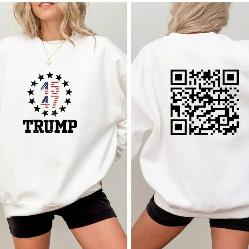 2 Sides Trump Dance QR Code Sweatshirt, Trump Dance Prank Sweatshirt, Trump MAGA 2024 Sweatshirt, Gifts, Gift For Her, Gift For Him, Classic Fabric