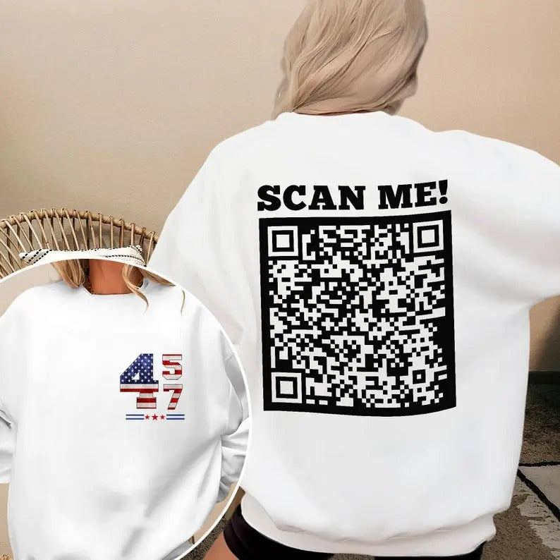 2 Sides Trump Dancing QR Code Unisex Sweatshirt, Funny President Trump Dance Sweatshirt, Gifts, Gift For Her, Gift For Him, Classic Fabric Clothing