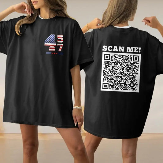 2 Sides Trump Dancing QR Code Unisex T-Shirt, Funny President Trump Dance T-Shirt, Gifts, Gift For Her, Gift For Him, Classic Fabric