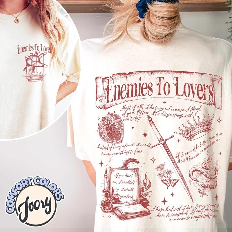 2 Slide Design, Enemies To Lovers T-Shirt, The Wicked King, The Cruel Prince Romantasy The Cruel Prince Quote Shirt,...