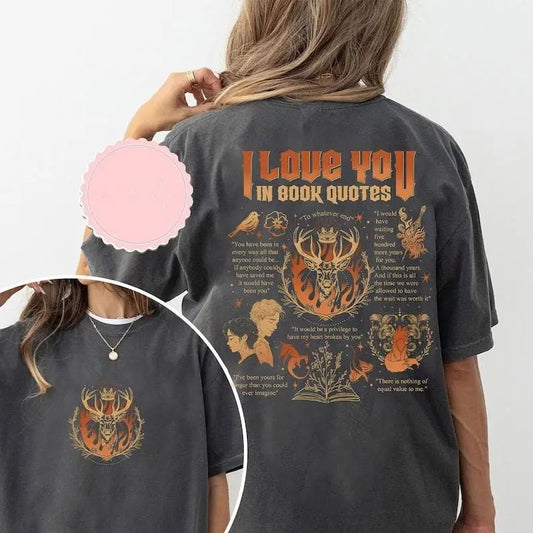 2 Slide Design, I Love You in Book Quotes tshirt, Bookworm Shirt, Bookish Shirt Book Lovers,Book Club Gift, Different Ways Say I Love You in Book Quotes Shortsleeve Cottonstyle{n002}2