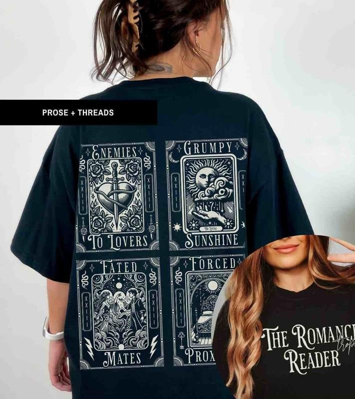 2 Slide Design, Romance Trope Reader T-Shirt Enemies To Lovers Tarot Card Shirt Literary Shirt Light Academia Romantasy...