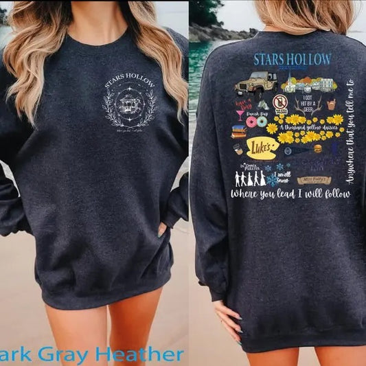 2 Slide Design, Stars Hollow Sweatshirt and Hoodie, Stars Hollow Sweatshirt, Back and Front Design Stars Hollow Hoodie, Lukes Diner Sweatshirt