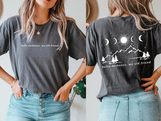 2 Slide Design, Total Solar Eclipse 2024 Shirt, April 8th 2024, Path of Totality Tee, Celestial Shirt, Hello Darkness My Oldfriend Shirt