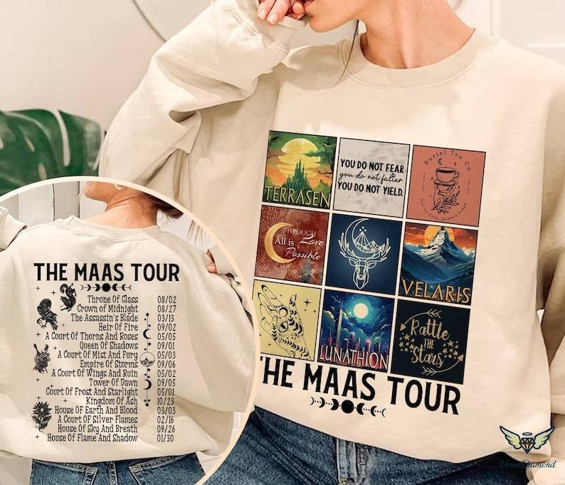 2 Slide Design, Vintage Sarah J. Maas Eras Tour Shirt, The Maas Tour Tee, ACOTAR, Crescent City, Throne of Glass Merch,...