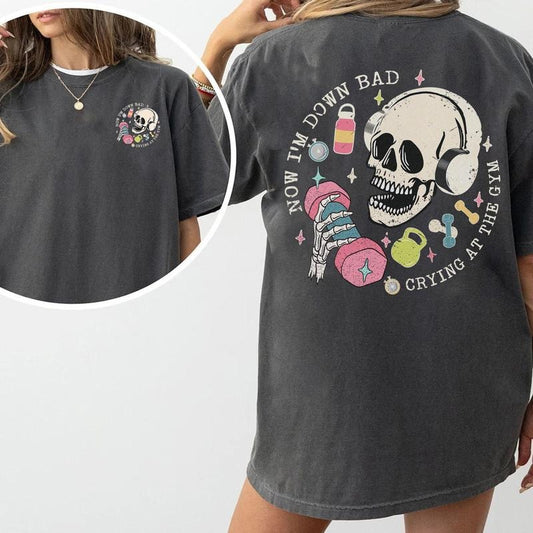 2 slide design, Down Bad Crying At The Gym Shirt TS Inspired, Funny Skeleton Workout Gymer Tshirt, Girl Skeleton Weightlifting, Funny TS Gift for Girlfriend